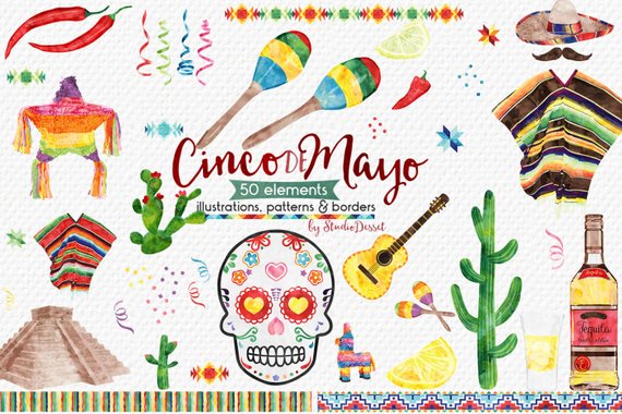 570x380 Cinco De Mayo Cliparts Watercolor Mexico Clip Art Mexican Etsy - Watercolor Mexico