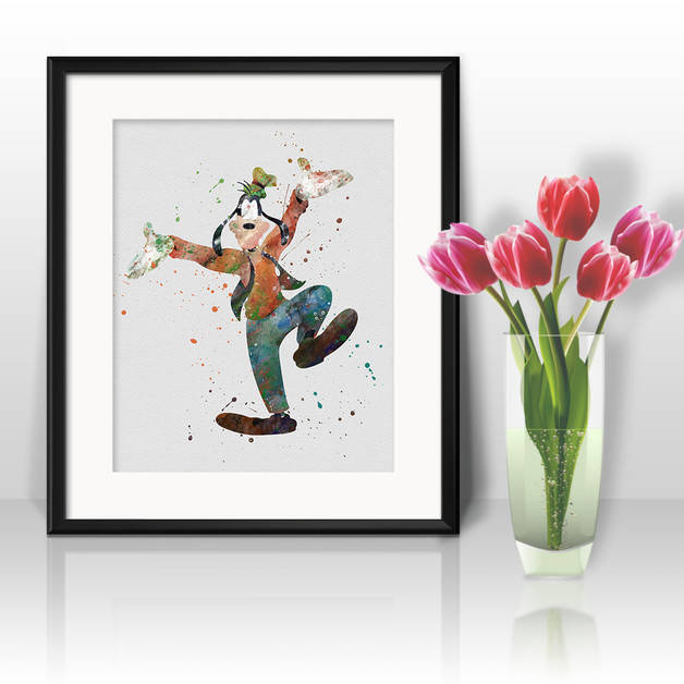 628x628 Goofy Watercolor Print, Disney, Mickey Mouse Art, Goofy Disney Art - Watercolor Mickey Mouse