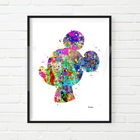570x570 Mickey Mouse 2 Watercolor Printable Disney Inspired Kids Art For - Watercolor Mickey Mouse