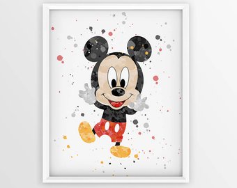340x270 Mickey Mouse Ears Disney Watercolor Mickey Mouse Black And Etsy - Watercolor Mickey Mouse