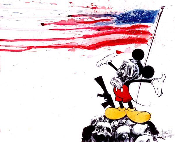 600x487 Mickey Mouse Wears A Gas Mask While The American Flag Dissolves In - Watercolor Mickey Mouse