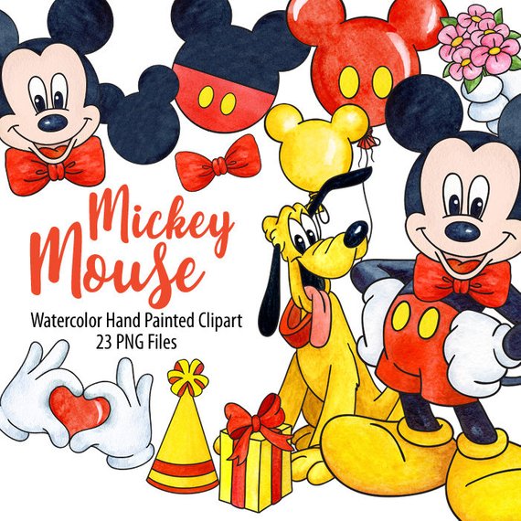 570x570 Watercolor Mickey Mouse Clipart. Digital Prints Planner Etsy - Watercolor Mickey Mouse