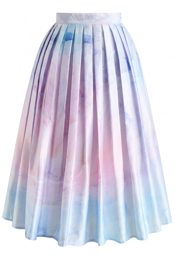 700x1021 Hazy Town Watercolor Printed Midi Skirt - Watercolor Midi Skirt