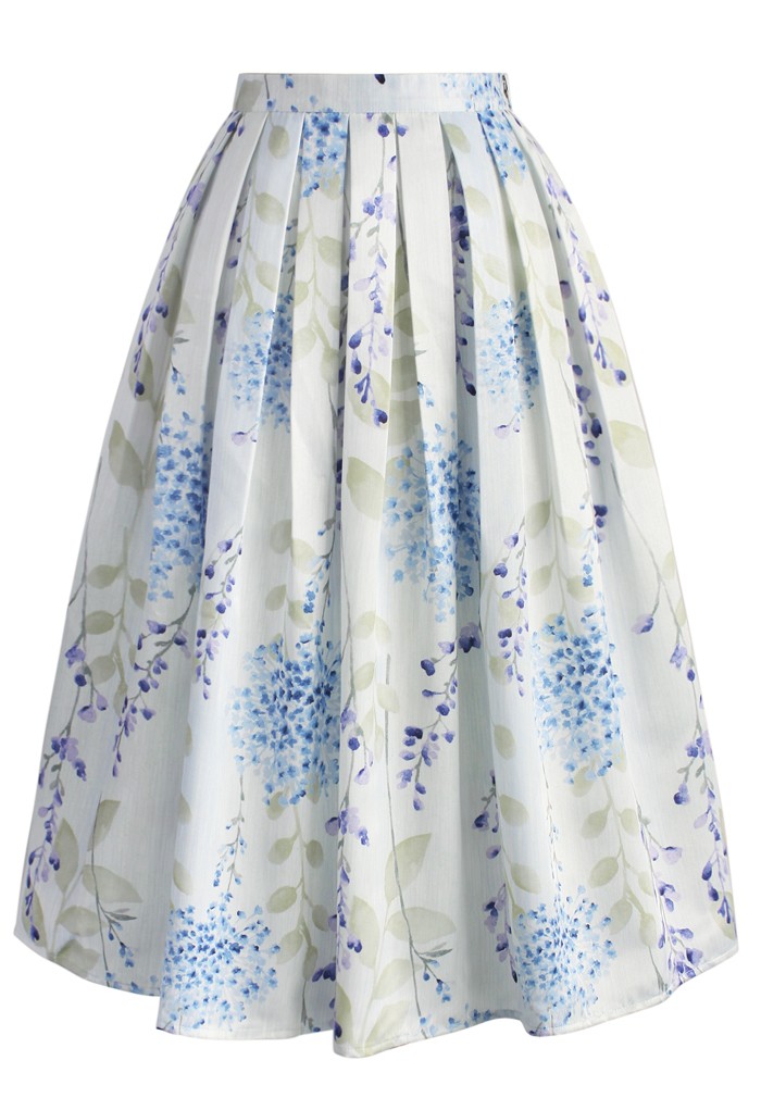 700x1021 Tranquil Watercolor Floral Midi Skirt - Watercolor Midi Skirt