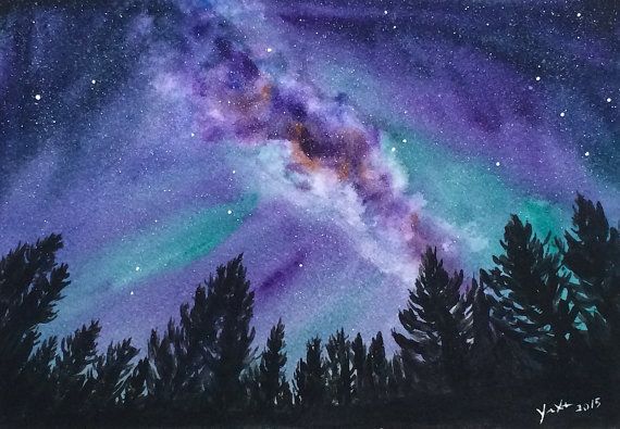 570x395 Gambar Watercolor Milky Way Jpeg Png Gif - Watercolor Milky Way