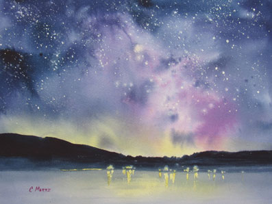 397x298 Milky Way Over The Bay Charlotte Mertz Watercolors - Watercolor Milky Way