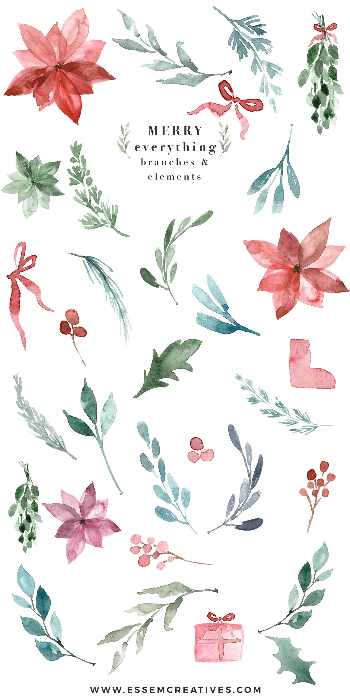 1160x2316 Watercolor Christmas Card Template, Christmas Wreath Clipart - Watercolor Mistletoe