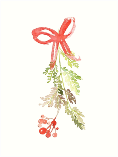 413x549 Watercolor Mistletoe Art Prints By Junkydotcom Redbubble - Watercolor Mistletoe