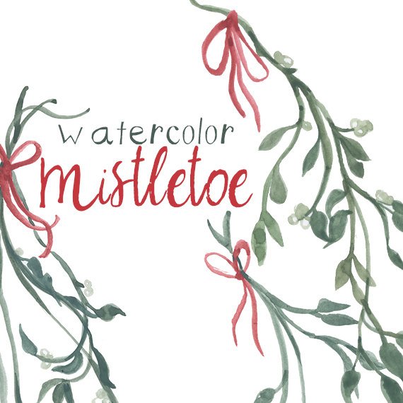 570x570 Watercolor Mistletoe Clip Art For Scrapbooking Holiday Season Etsy - Watercolor Mistletoe