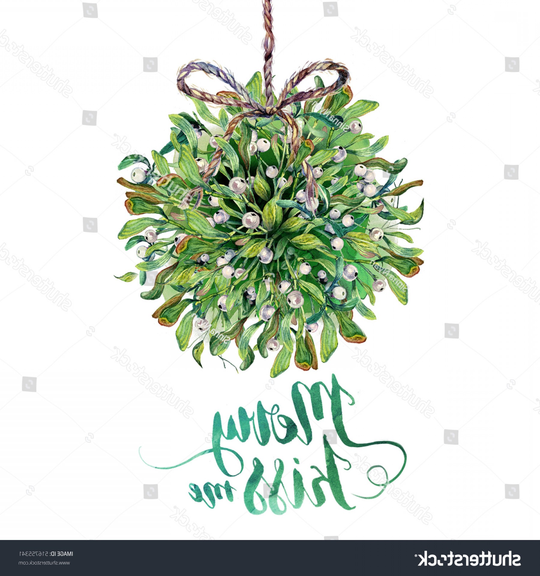 1800x1920 Watercolor Mistletoe Kissing Ball Twine Bow Sohadacouri - Watercolor Mistletoe