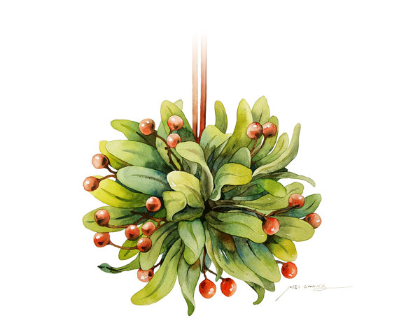 570x475 Watercolor Painting - Watercolor Mistletoe