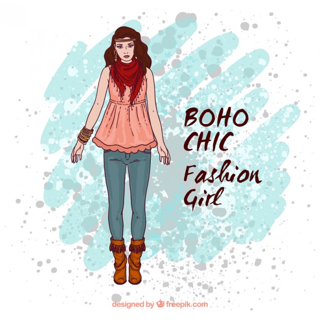 626x626 Hand Drawn Model In Boho Style With A Watercolor Stain Vector - Watercolor Model