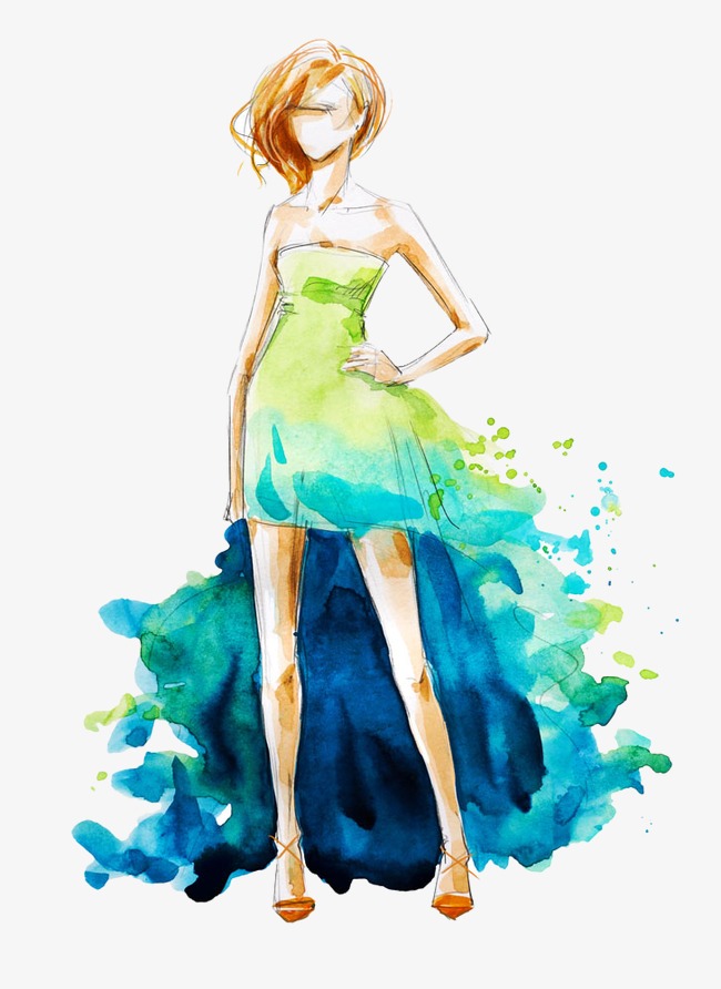 650x892 Hand Painted Watercolor Skirt Model, Watercolor Clipart, Hand - Watercolor Model