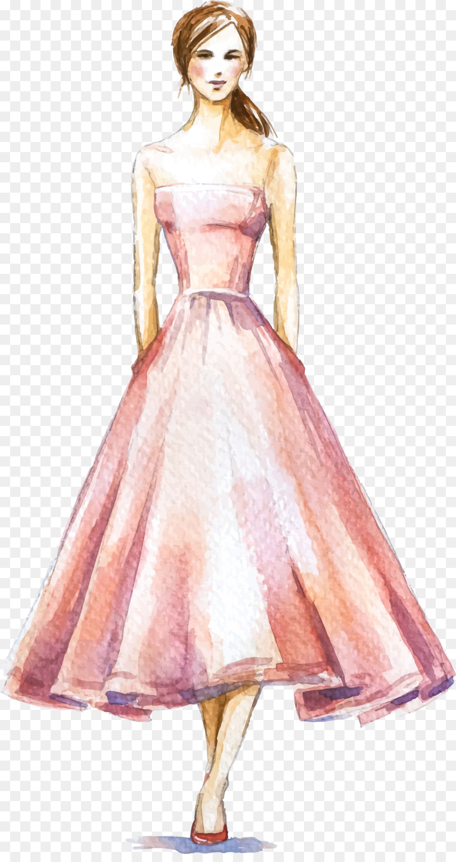 900x1700 Drawing Dress Fashion Illustration - Watercolor Model