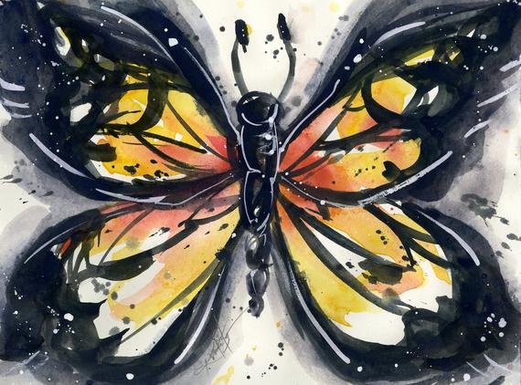 570x422 Monarch Butterfly Watercolor Painting Abstract Art Orange Etsy - Watercolor Monarch Butterfly
