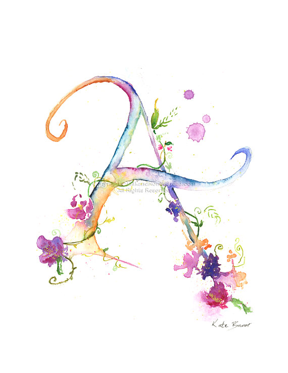 570x737 Letter - Watercolor Monogram