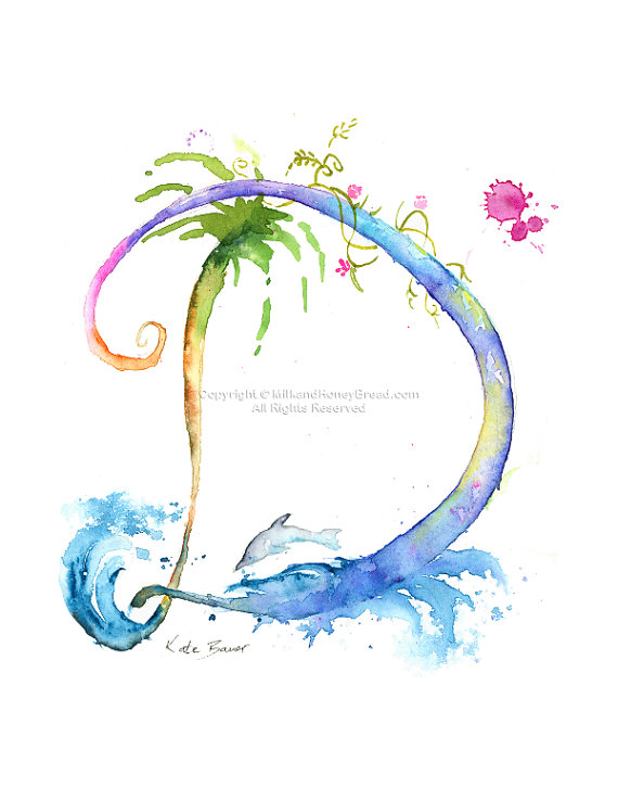 570x737 Letter D - Watercolor Monogram