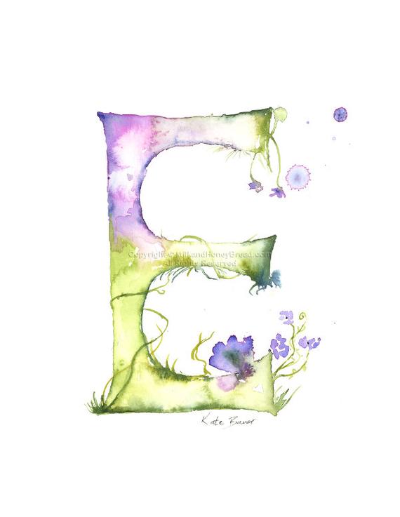 570x737 Letter E Watercolor Monogram Flower Lettering Watercolor Etsy - Watercolor Monogram