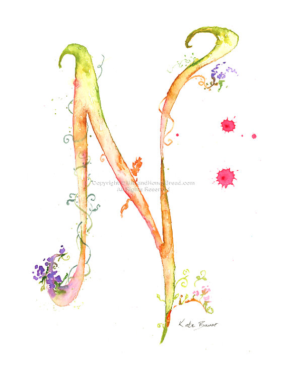 570x737 Letter N - Watercolor Monogram