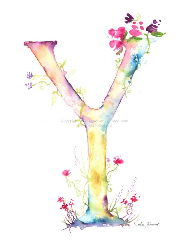 642x830 Letter Y Watercolor Monogram Flower Lettering Watercolor Etsy - Watercolor Monogram