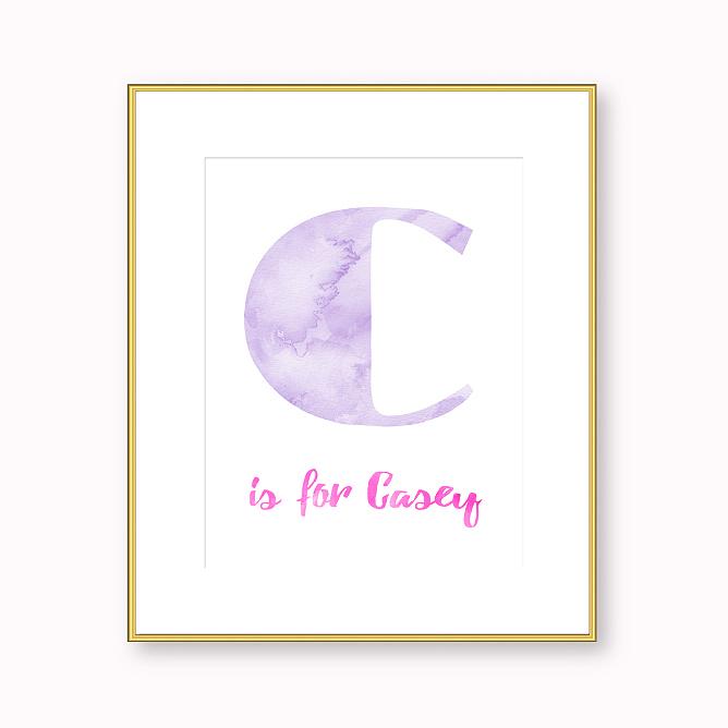 668x668 Watercolor Boy Girl Nursery Monogram Name Sign Initial Letter Print - Watercolor Monogram