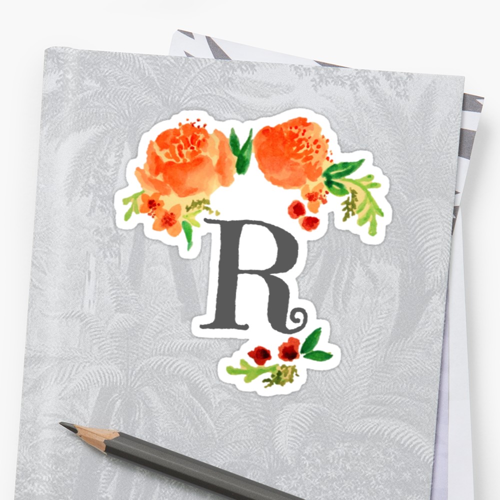 1000x1000 Floral Watercolor Monogram R Stickers By Saraloone Redbubble - Watercolor Monogram