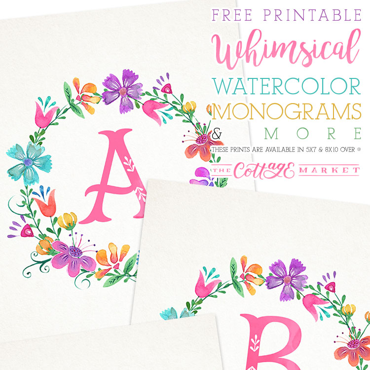750x750 Free Printable Whimsical Watercolor Monograms - Watercolor Monogram