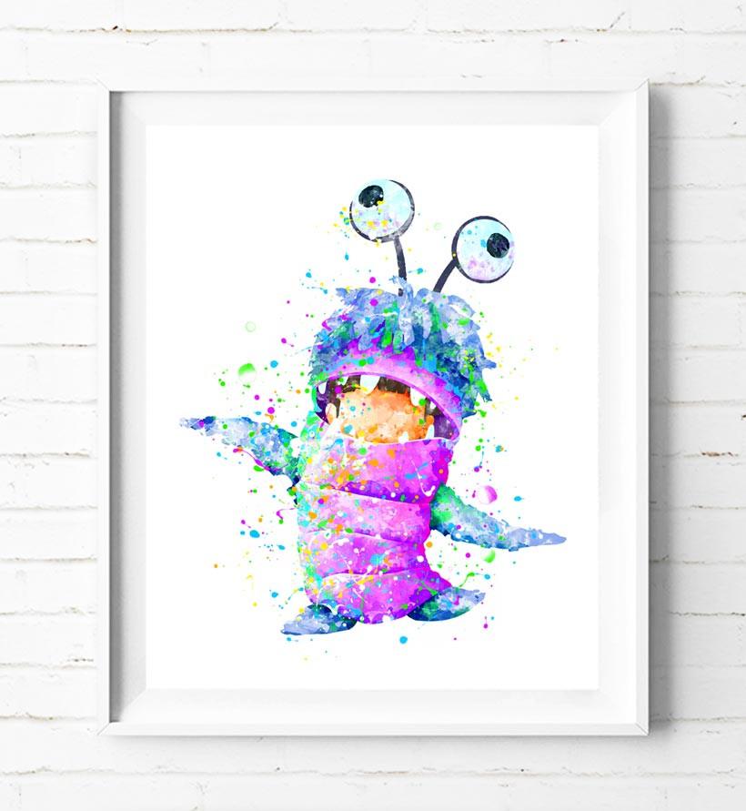 820x891 Disney Monster Inc Boo Art Print Poster Watercolor Painting Wall - Watercolor Monster