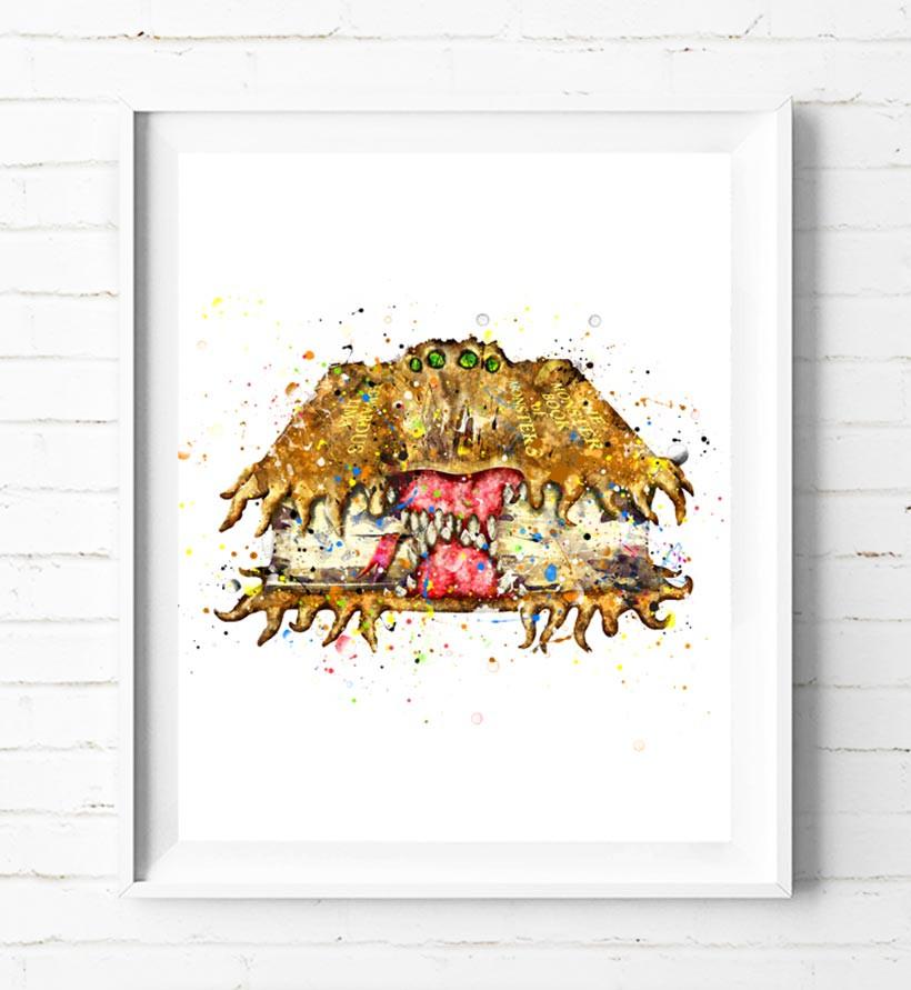 820x891 Harry Potter The Monster Book Poster Art Print Watercolor Painting - Watercolor Monster