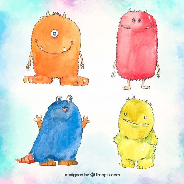 626x626 Monster Pack Painted With Watercolor Vector Free Download - Watercolor Monster