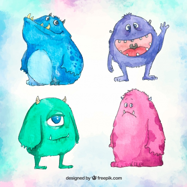 626x626 Watercolor Monster Pack Vector Free Download - Watercolor Monster