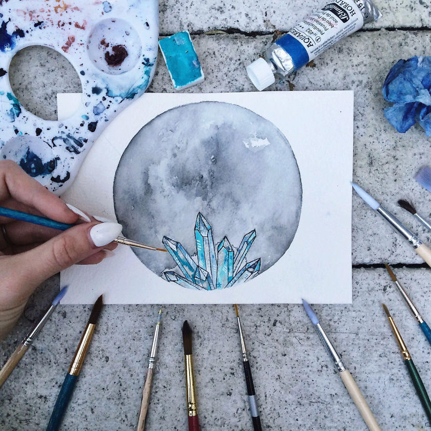 880x880 I Watercolor Healing Moons And Crystals To Bring Light To Our - Watercolor Moon