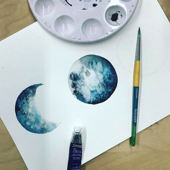588x591 Watercolor Moon Phases Skillpop - Watercolor Moon