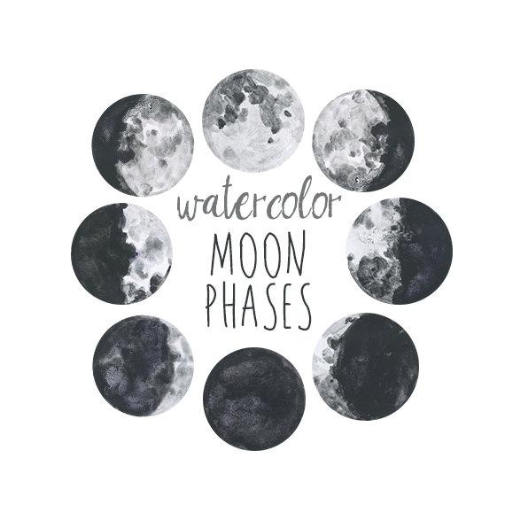 570x570 Watercolor Moon Phases Lunar Chart Clip Art Digital Download Etsy - Watercolor Moon
