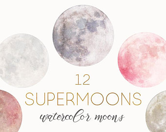 340x270 Watercolor Moon Etsy - Watercolor Moon