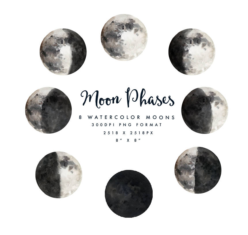 861x816 Watercolor Moon Phasesindividual Png Fileshand Painted Etsy - Watercolor Moon Phases