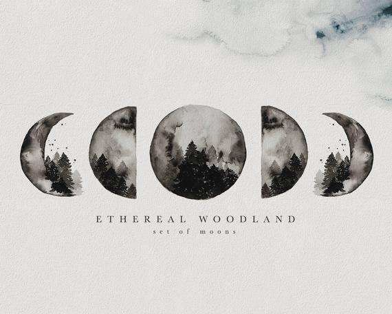 570x456 Watercolor Moons Moon Phases Clipart Moon Clipart Etsy - Watercolor Moon Phases