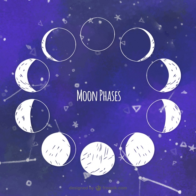 626x626 Watercolor Background With Moon Phases Vector Free Download - Watercolor Moon Phases