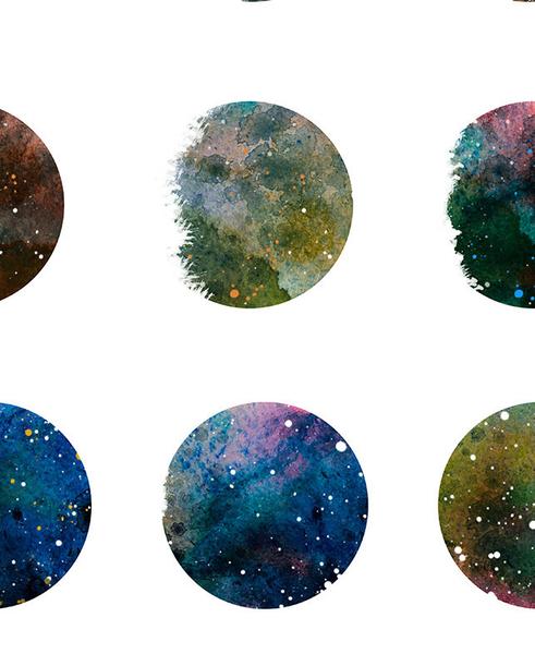 491x600 Galaxy Moon Phase Art Print, Watercolor Moon, Moon Poster Art - Watercolor Moon Phases
