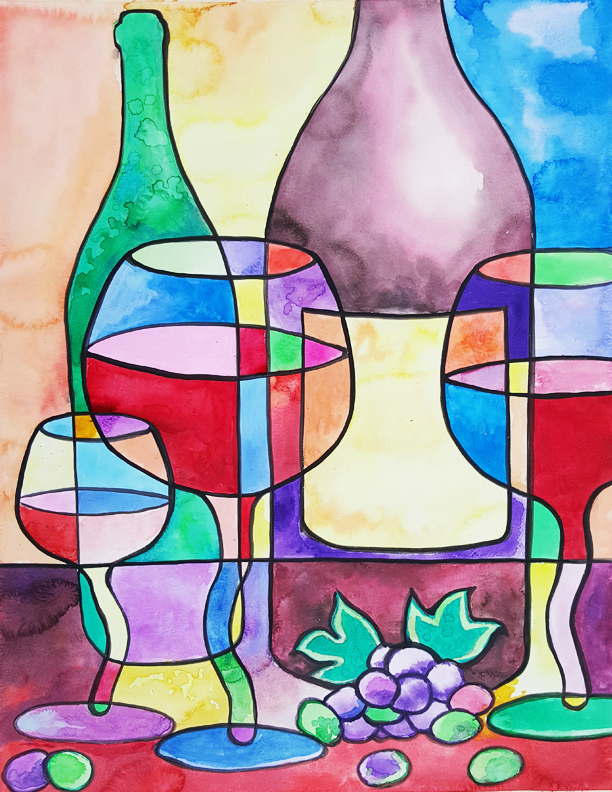 612x792 Wine In Watercolor Mosaic No.1 - Watercolor Mosaic