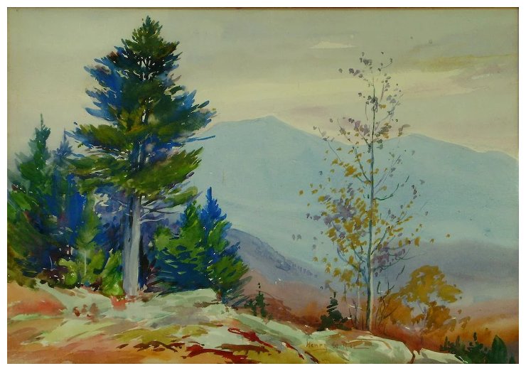 740x522 Henry Webster Rice Watercolor Painting Of Mountainous Landscape - Watercolor Mountain Landscape