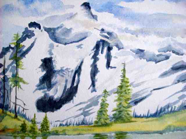 640x480 Avalanch Rocky Mountains Landscape Watercolor Painting Rebecca - Watercolor Mountain Landscape