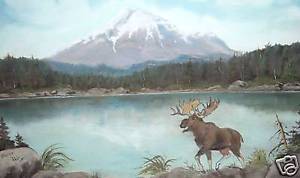 300x178 Bonnie Reitz Snow Mountain Landscape Lake Watercolor Moose - Watercolor Mountain Landscape