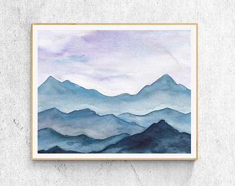 340x270 Watercolor Mountains Etsy - Watercolor Mountain Landscape