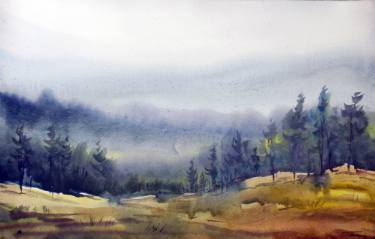 375x239 Forest Amp Foggy Mountain Landscape - Watercolor Mountain Landscape