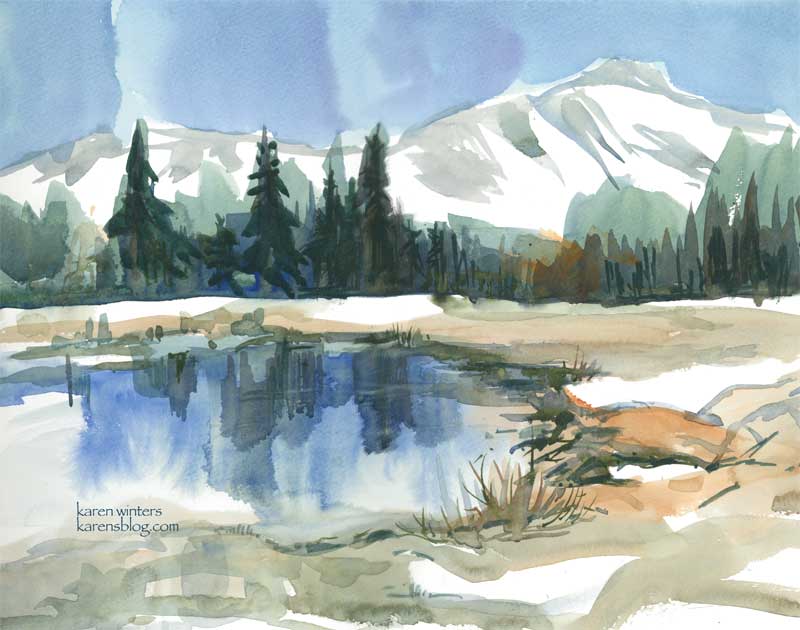 800x630 Mountain Lake Karen Winters Daily Painting - Watercolor Mountain Scene