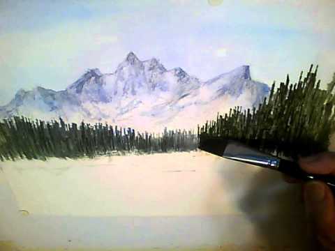 480x360 Mountain Scene - Watercolor Mountain Scene