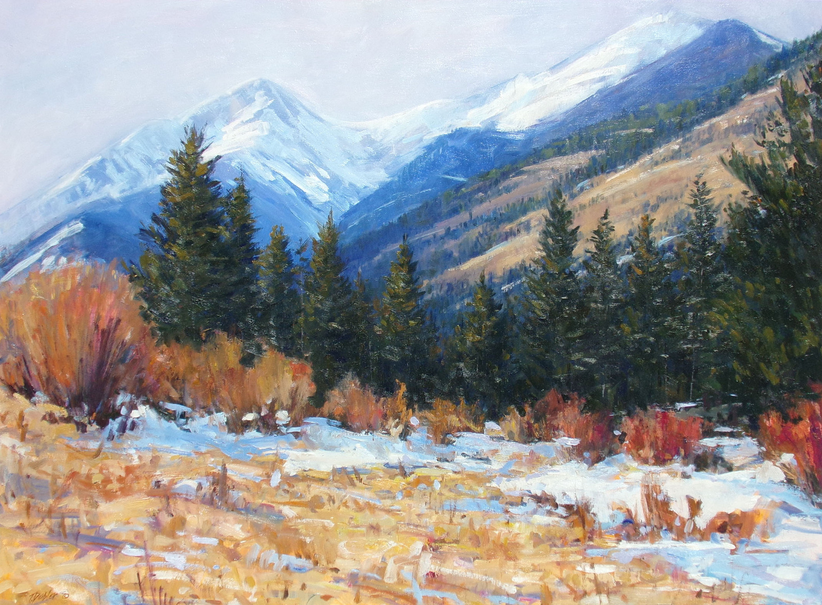 1600x1178 Tim Diebler Untitled Hand Signed Original Oil Painting Art - Watercolor Mountain Scene