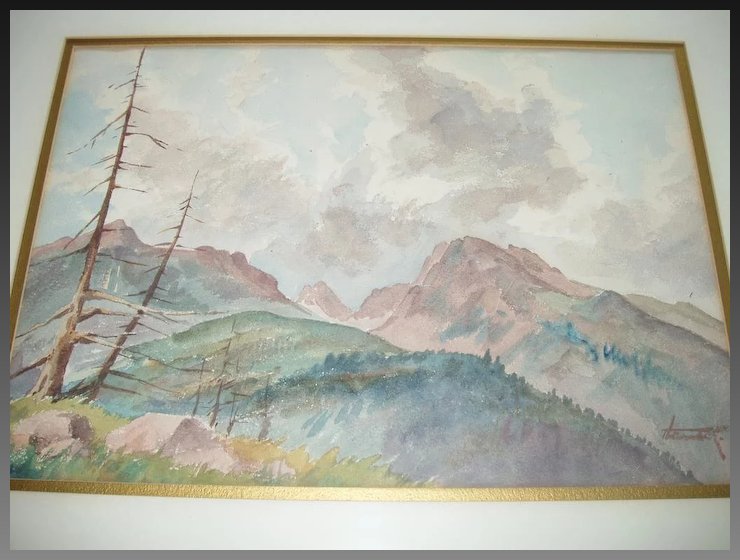 740x560 Vintage Watercolor - Watercolor Mountain Scene