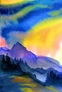 210x311 Watercolor Mountain Scene. Art Paintings Inspired By Nature - Watercolor Mountain Scene